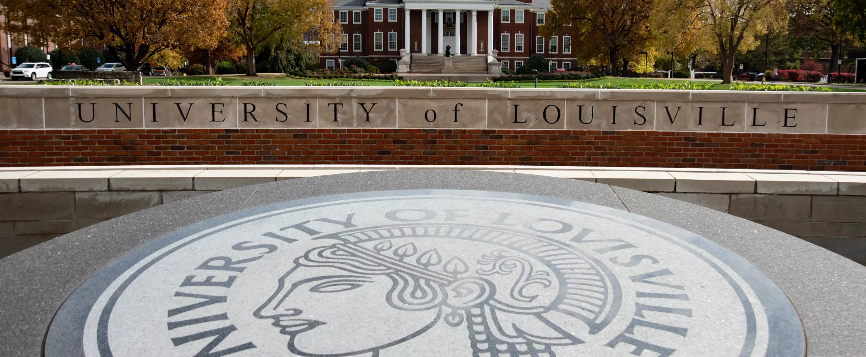 The Minerva in front of the oval where Grawemeyer Hall sits