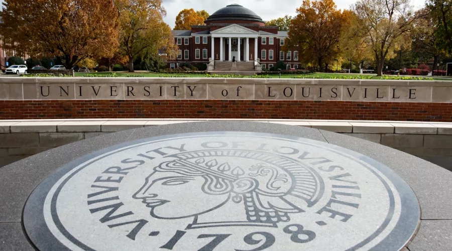 The Minerva in front of the oval where Grawemeyer Hall sits